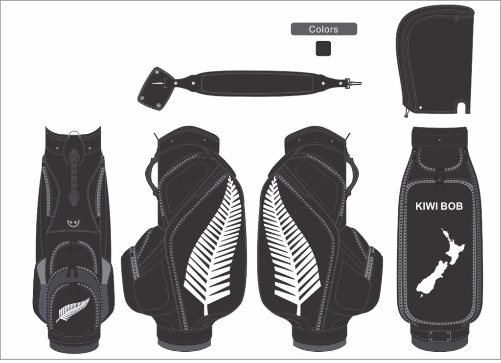 "Kiwi Black " Championship Staff Bag The Back Nine Online - Custom Golf Bags, HeadCovers and Golf Towels